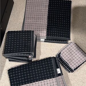 Chunky Waffle Weave Towel Set - Black & Dusty Pink
